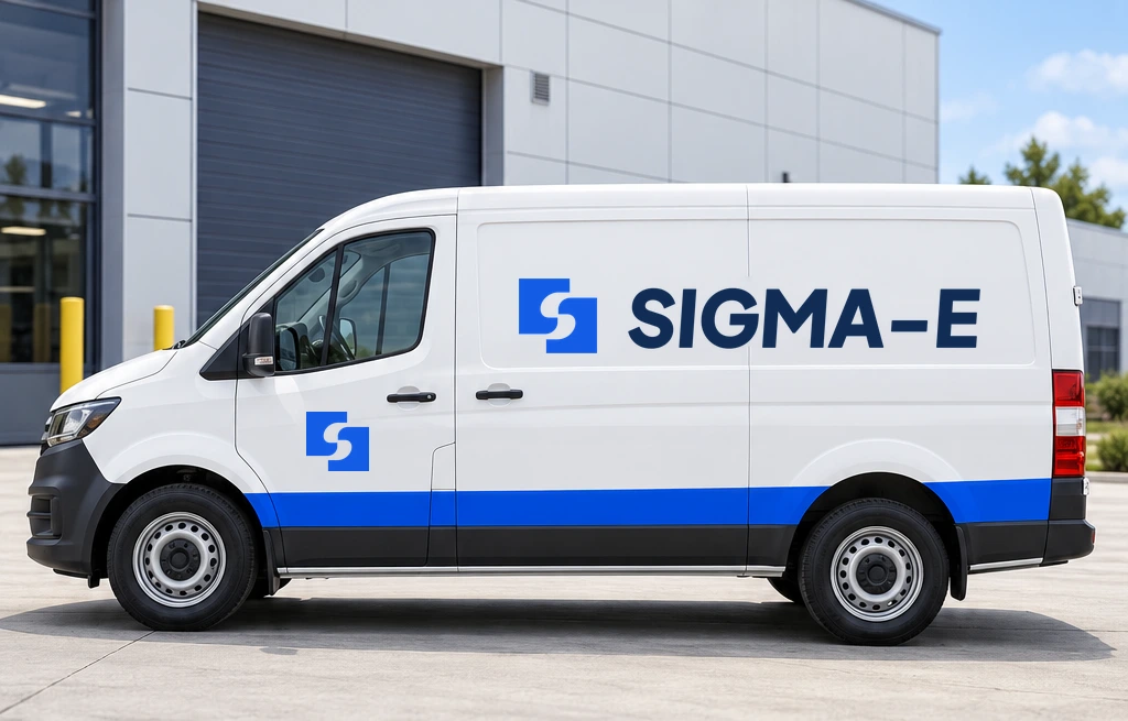 Білий сервісний автомобіль із точним логотипом SIGMA-E